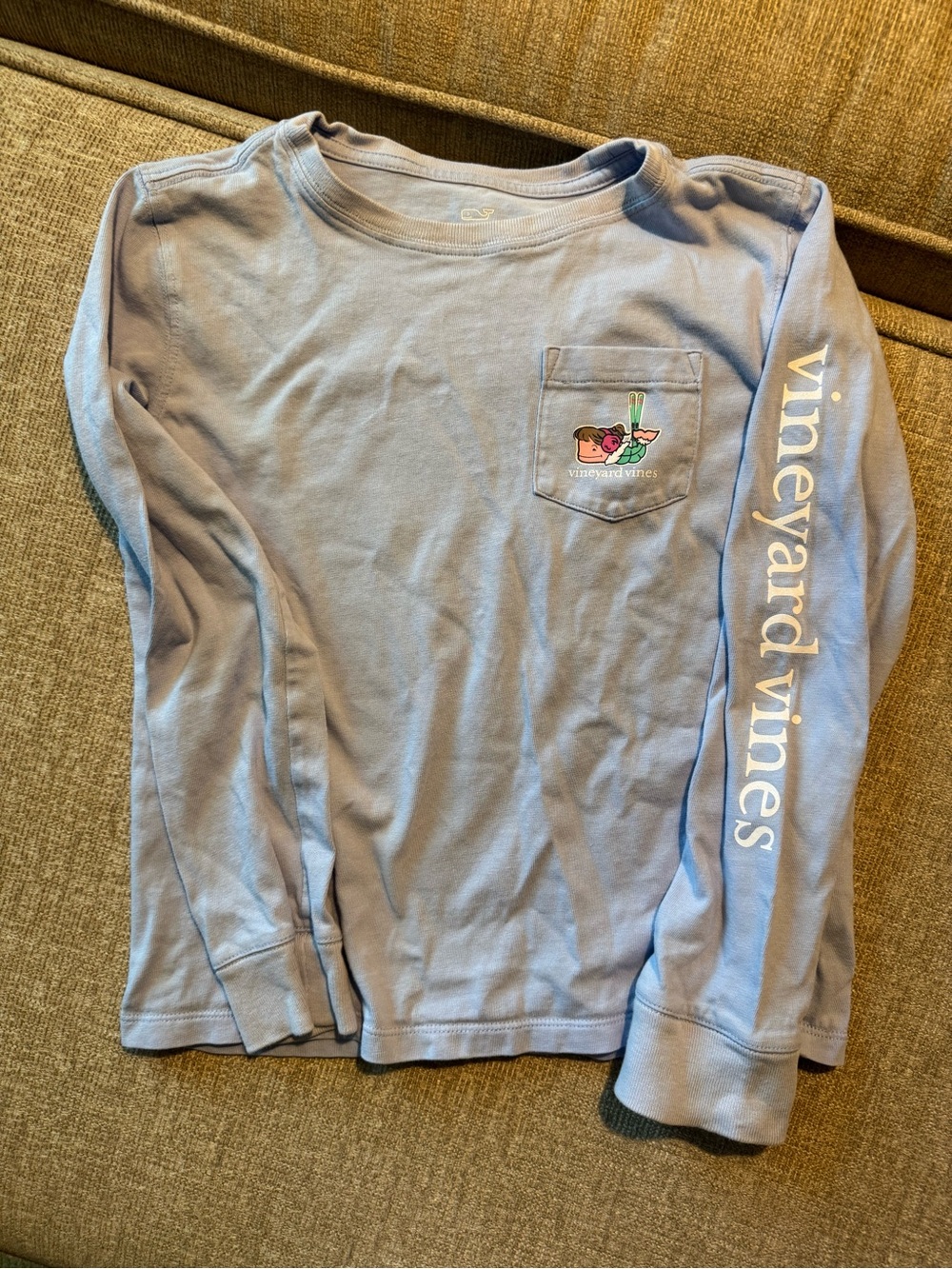 Vineyard Vines Kids Light Blue Long-Sleeve Pocket Tee with Sleeve Logo size-7/8
